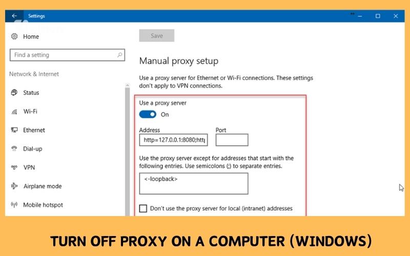 Disable the proxy server on Windows