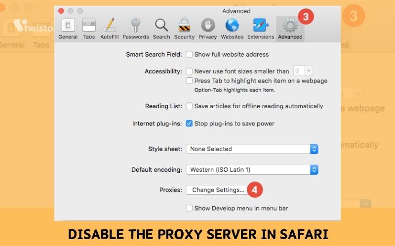 Disable the proxy server in Safari