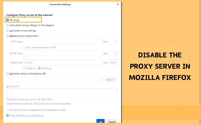 Disable the proxy server in Mozilla Firefox