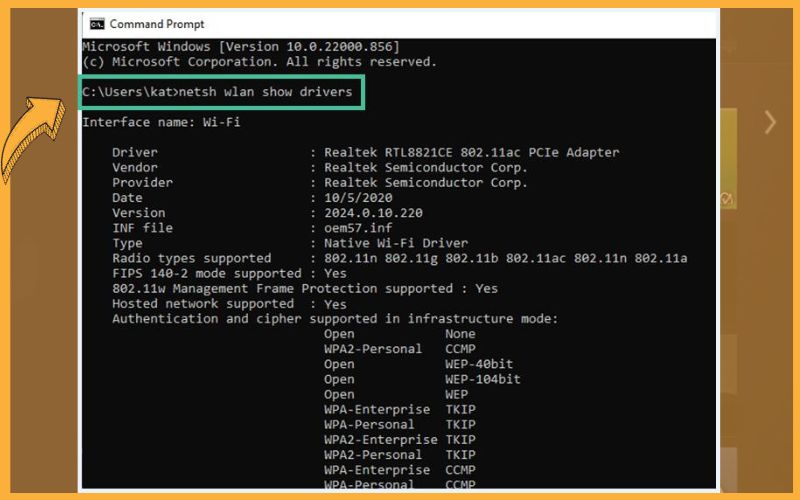 Windows Command Prompt, check for network drivers