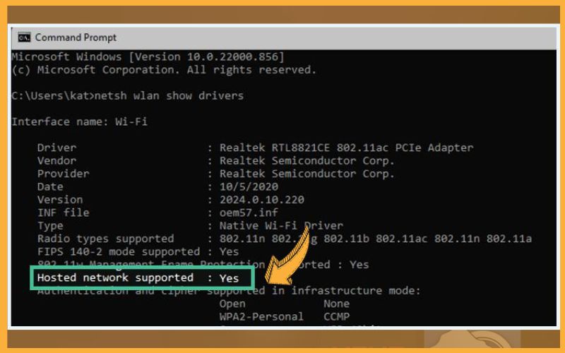 Windows Command Prompt, check hosted network supported