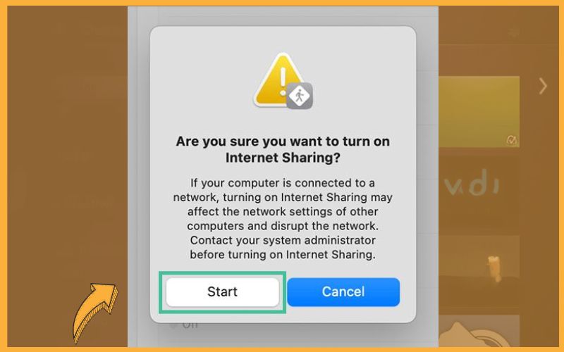 Mac Internet sharing confirmation pop-up